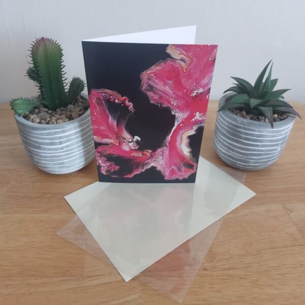 Unique Abstract Fluid Art Print Greeting Card - Red Blowout - Image 4